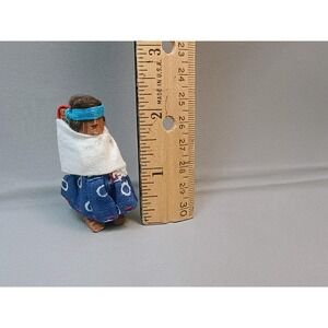 Vtg Miniature Hand Carved Wood Doll Mother Baby Native American Style Folk Art